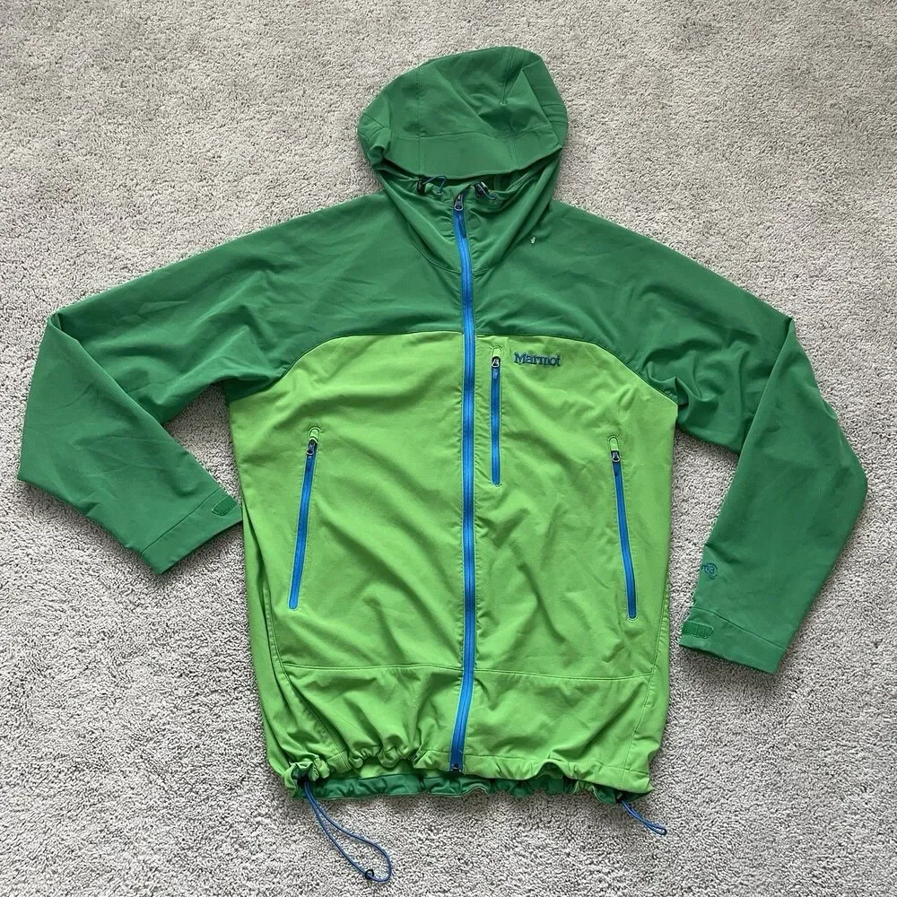 Marmot Jacket Men 2XL Green M3 Stretch Softshell Hooded Full Zip Hiking Gorpcore